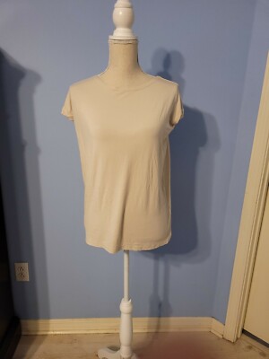 Piko Girl Size Medium Blouse Womens Beige Short Sleeve 