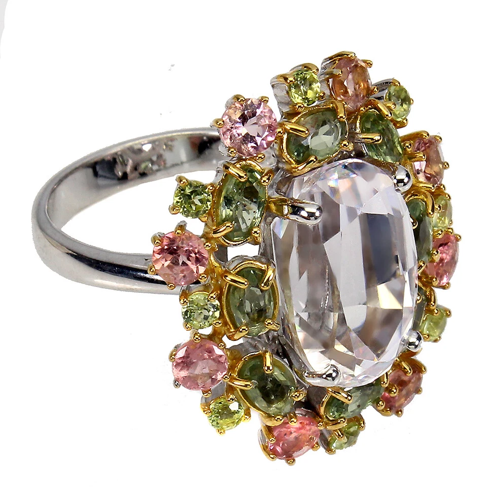 925 Sterlingsilber Ring Kunzit 11ct Peridot Saphir Turmalin Handgemacht Größe 8 - Bild 3 von 4