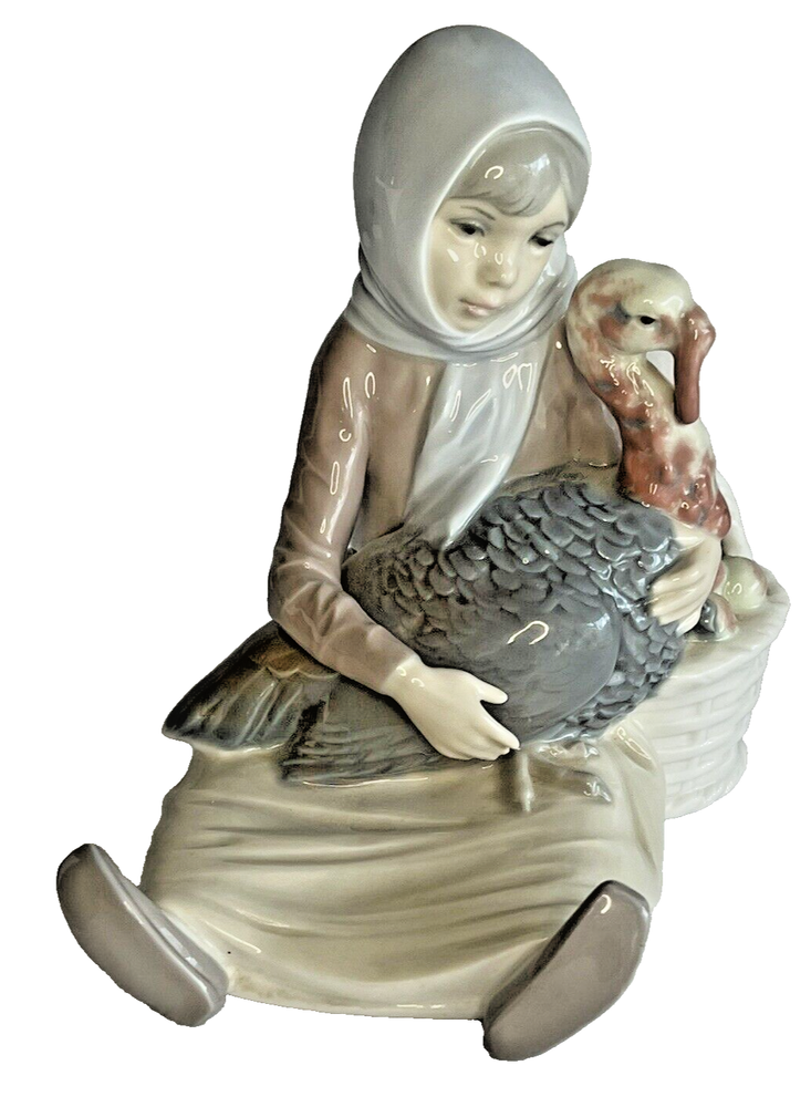 Lladro Girl with Turkey and Eggs  Basket Figurine Porcelain Handmade in Spain