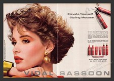 Vidal Sassoon Styling Mousse Short Hair Model 1980s Print Ad 2 Pages 1984