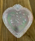 Vintage Fenton Pink Opalescent Carnival Glass Covered Heart Shape Box Embossed