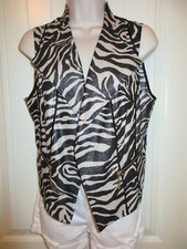 Chico's Tan/Black Animal Print Crop Vest, Blk Piping,2 Pockets,Open Front,0,NWOT