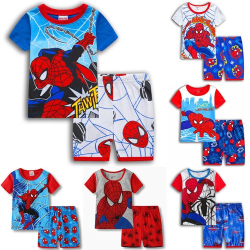Kids Boys Spiderman Pyjamas Sets Superhero T-shirt Shorts Nightwear Sleepwear.