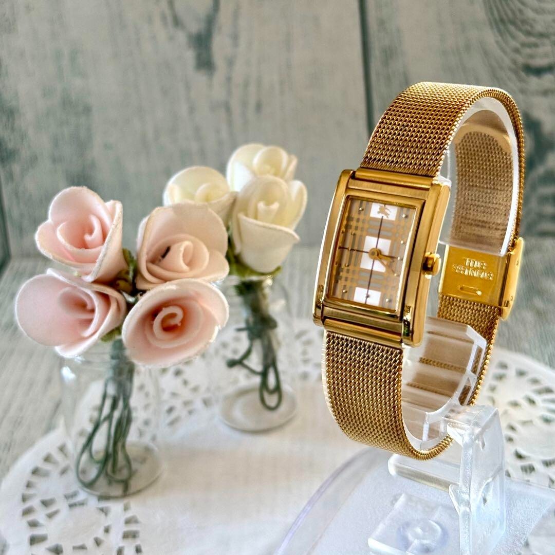 Burberrys Watch Blue Label Square Rare Used From Japan Check