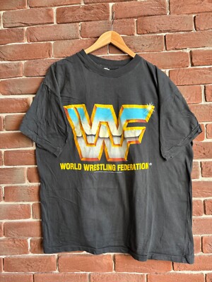 Vintage 90s 1991 WWF LOGO Wrestling Grail WWE Black xl | eBay