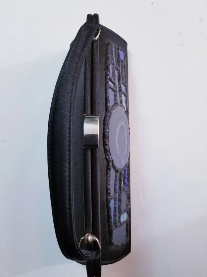 VTG Natural Stone Crystal Handbag Embellished Black Satin Womens  - Image 3 of 4
