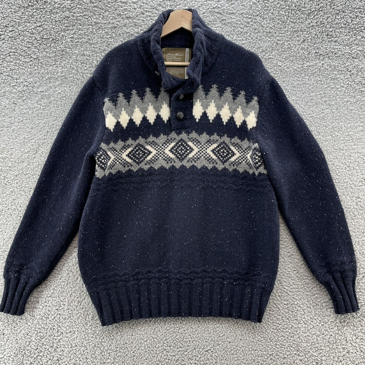 トップス Eddie Bauer Birds Eye Wool Sweater L Eddie Bauer Sweater Men Large Blue Fair Isle Wool Heritage