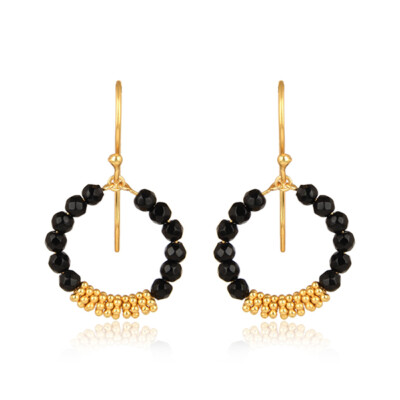 Perlen Schwarz Onyx Edelstein 18 Karat Gold 925 Silber Ohrhänger für Damen