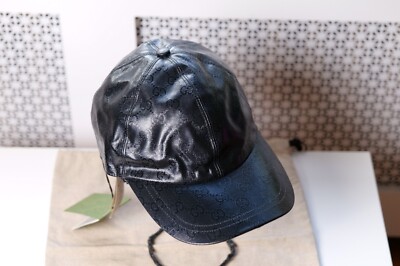 Gucci Black Embossed Leather Hat Gucci Jumbo GG leather and mesh baseball cap Gucci main image 3