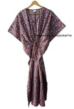 Indian Cotton Loose Short Sleeve Floral Print Grey Free Size gypsy Caftan Dress