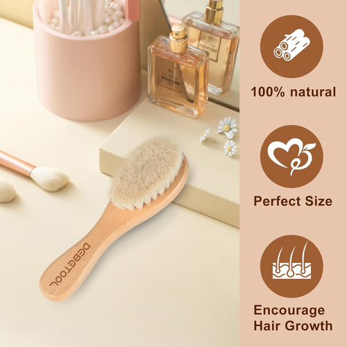 Baby Hair Brush, 2 Packs - Natural Wooden Brush with Premium Goat Bristle, Ideal - Picture 4 of 12