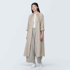 MUJI Womens 100% Linen Washed Long Sleeve Shirt Dress Unbleached FedEx