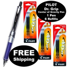 Pilot Dr. Grip Center of Gravity Pen, Blue Grip, Black Ink With 3 Pk of Refills