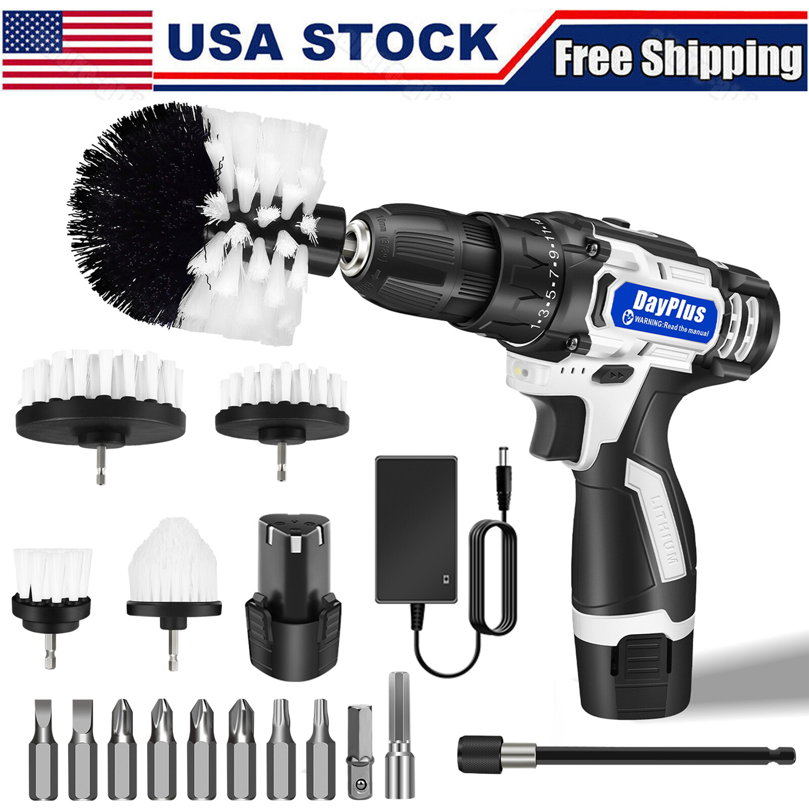 Cordless Drill Electric Screwdriver Power Driver Combi Drills Kit Drill Brush us