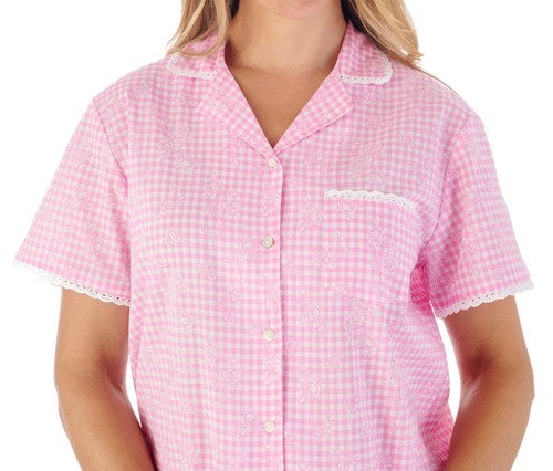 Pijamas para damas Gingham Cheque y Patrón de Flor Slenderella Juego de PJ a Medida - Imagen 21 de 31
