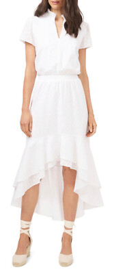 Nordstrom State Women's White Eyelet Smocked Waist High/Low