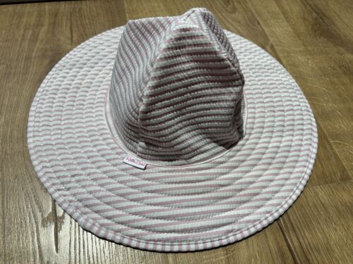 RuffleButts Pink White Seersucker Baby Beach Sun Hat Swimwear UV Protection