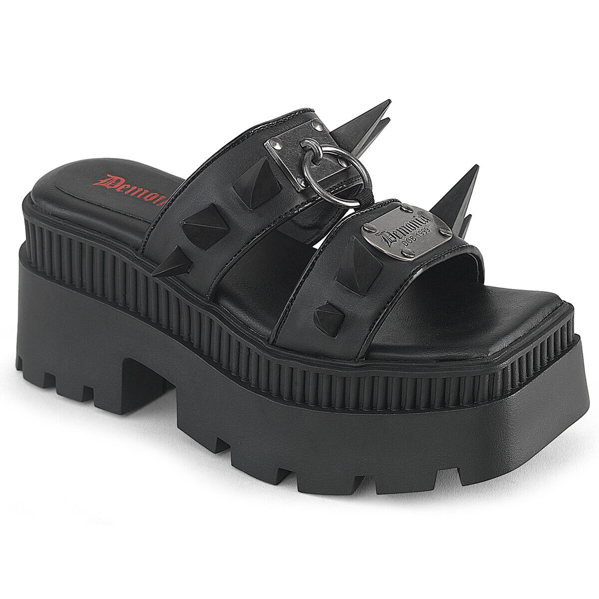 Black Chunky Square Toe Platform Sandals Slides Punk Gothic