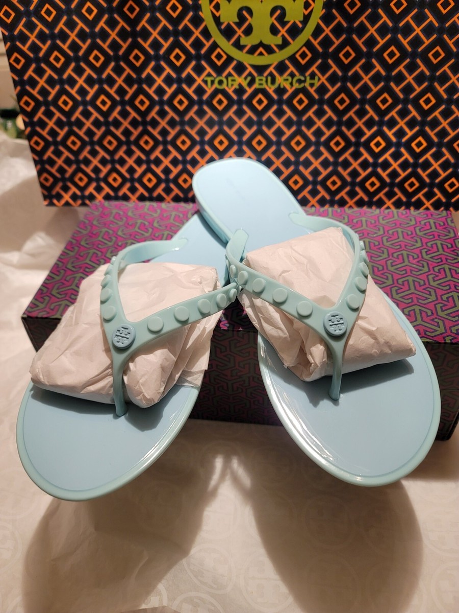 🦋TORY BURCH STUDDED JELLY THONG SANDALS;SEABUBBLE COLOR
