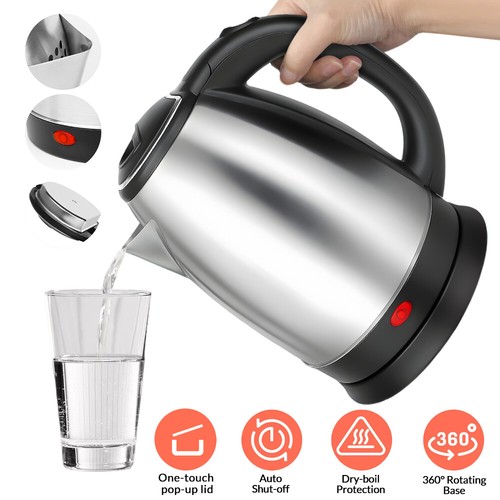 1000W Electric Tea Kettle Coffee Pot Hot Water Fast Boil Stainless Steel 2L - Picture 2 of 14