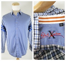 Robert Graham Mens Blue Green Striped Plaid Button Down Dress Shirt Size M