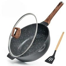 Deep Frying Pan Nonstick Cookware Set 5.5 Q Granite Skillet with Lid Spatula