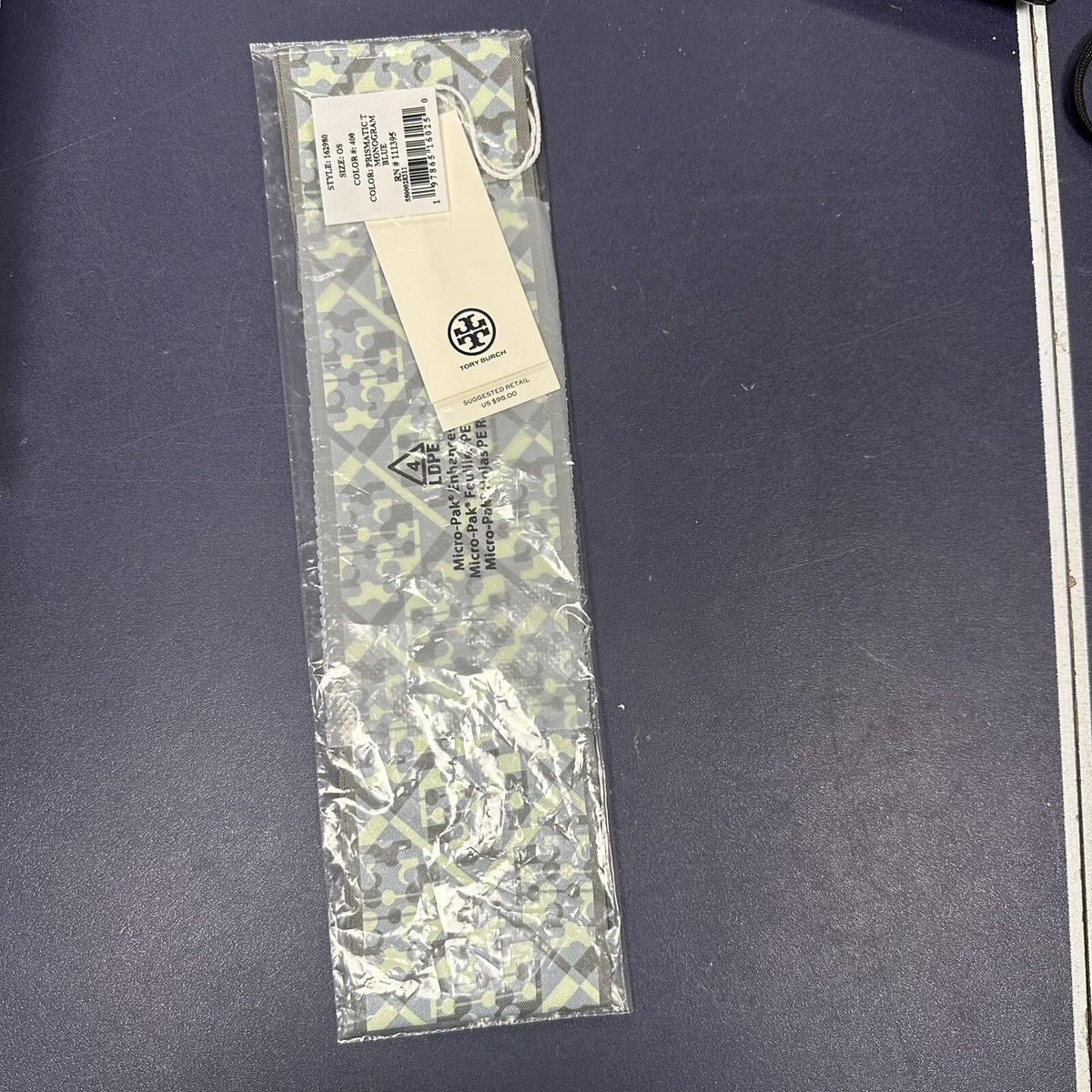 NWT Tory Burch PRISMATIC T MONOGRAM RIBBON TIE Silk | eBay display picture 2