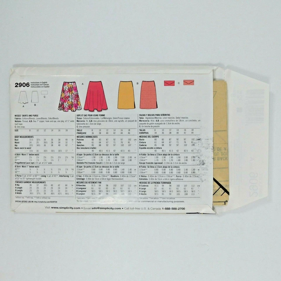 Simplicity 2906 Misses Skirts Purse Sewing Pattern Size 8-18 Uncut Aline Straigh - Image 2 of 4