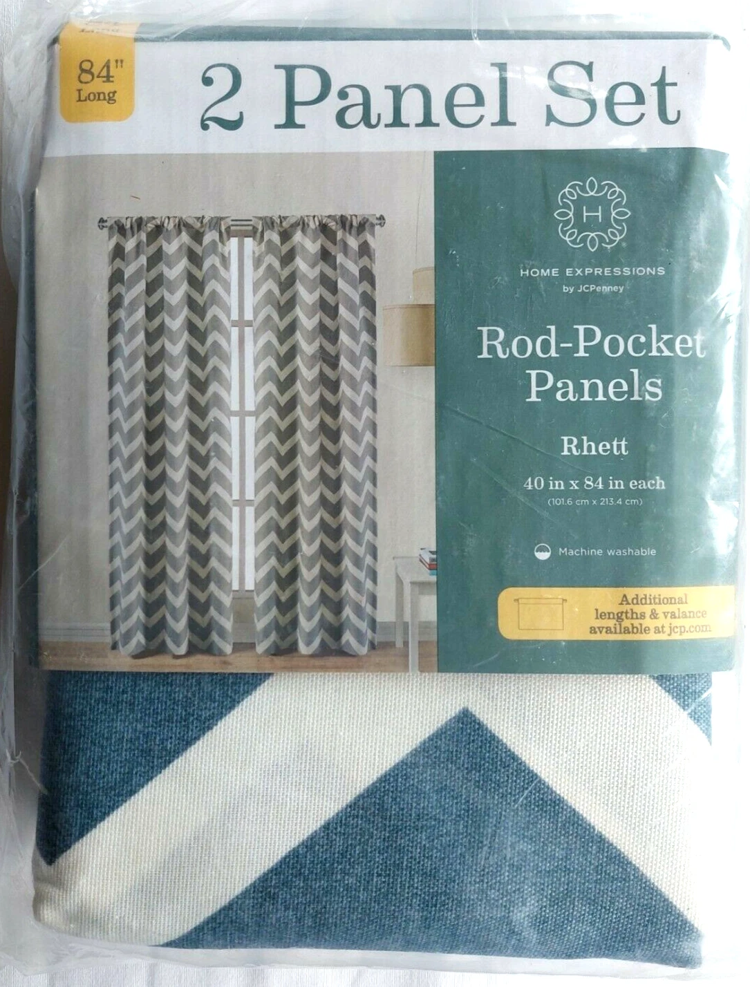 Home Expressions Rhett Breeze Blue Rod-Pocket 2 Panel Set 80"x84"