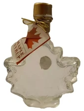 Empty Maple Leaf Glass Bottle Maple Syrup 6.75" Tall Vintage Retro Clear
