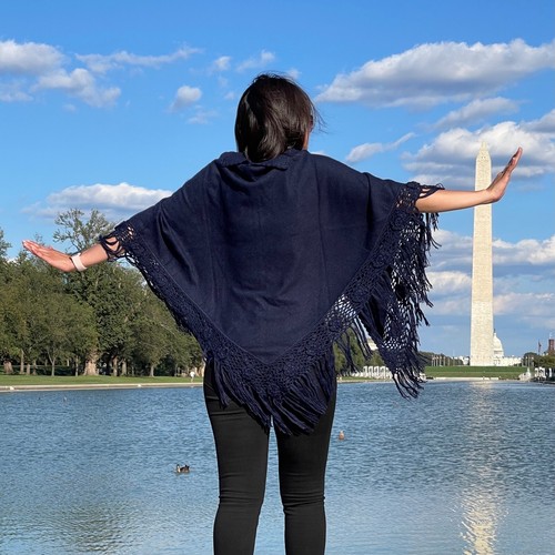 ALPACA ANDINA BEBÉ ALPACA HECHA A MANO MUJER AZUL MARINO TRIÁNGULO CHAL CAPA M - Imagen 5 de 9