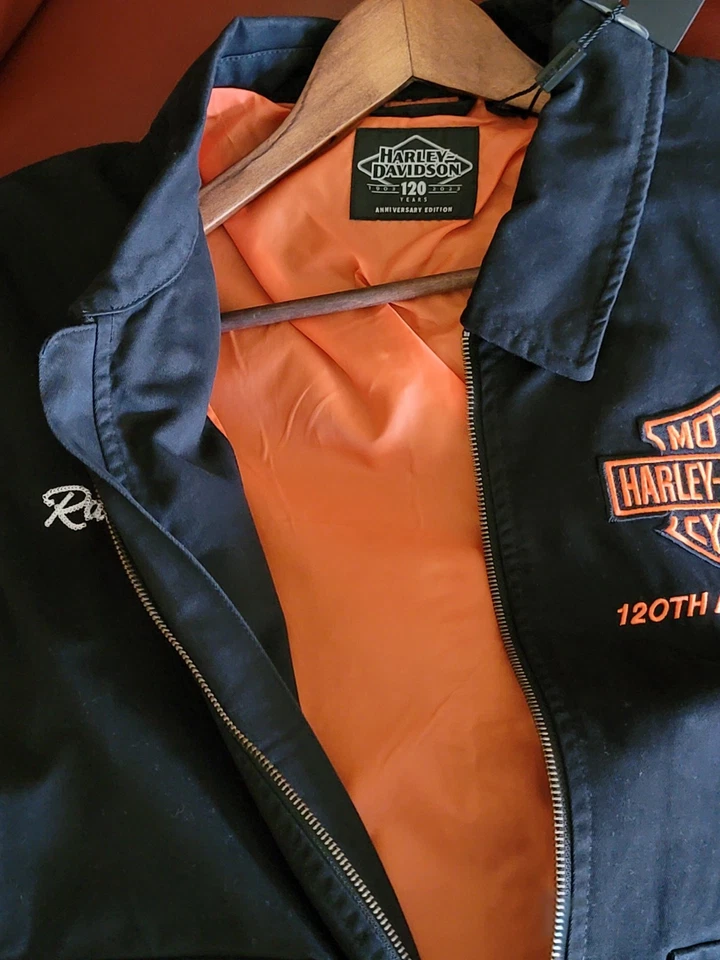 Harley-Davidson 120 周年工厂赛车男式黑色棉夹克,XL — 第 3/4 张图片