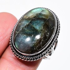 Natural Labradorite Gemstone 925 Sterling Silver Jewelry Ring Size 8 US
