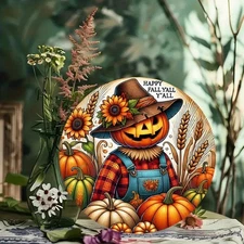 1pc 2D Autumn Harvest Round Aluminum Wall Decor- Diameter 7.09inch Retro Style D