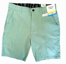 IRON CO Men's Stretch Shorts SIZE 34 Flex Waist Flat Front SPEARMINT GREEN New