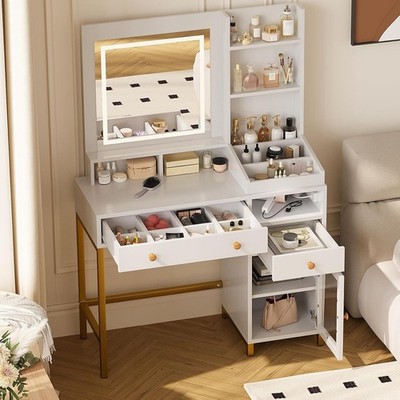 Vanity Desk with Lighted Mirror & Power Outlet Makeup Vanity Table