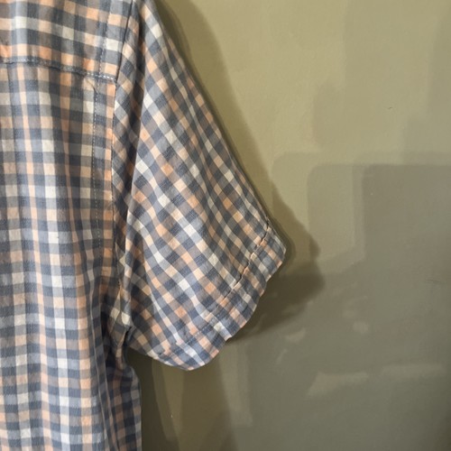 Redherring Short Sleeve Shirt Peach White And Blue Check - Picture 6 of 6