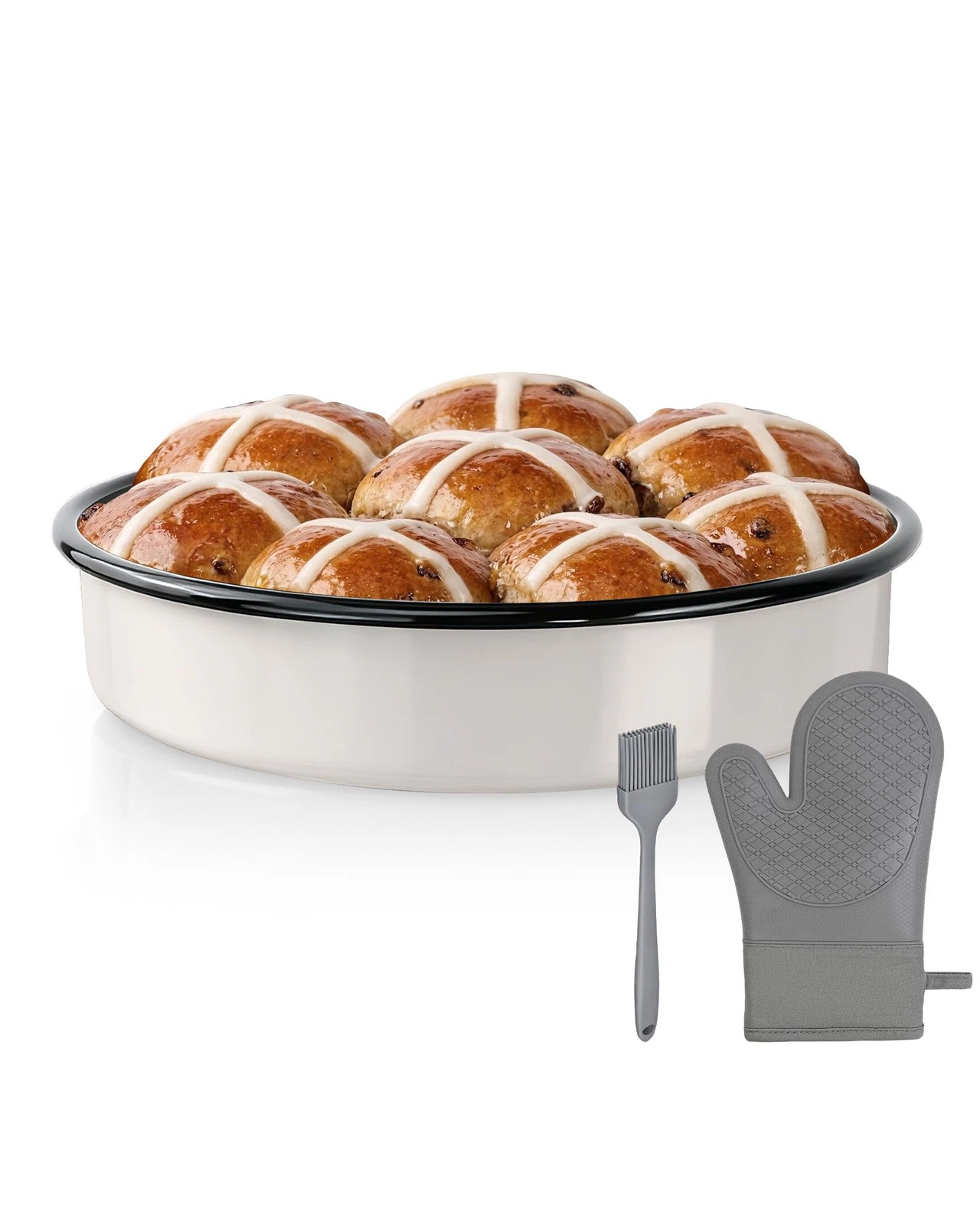 10 inch Enamel Cake Pan Round Roasting Pan Roaster Tray Non-Stick High Temper...