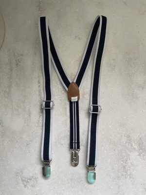 Suspender Boy Blue Navy White Silver Clips Y Back Adjustable Strap Stretch