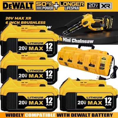 4Pack 12.0Ah For DeWalt 20V Max Lithium-Ion Battery AND Charger DCB206 DCB205