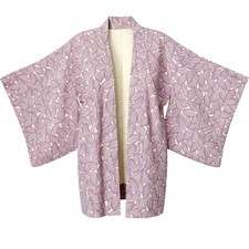 Japanese Silk Kimono HAORI Jacket Purple Royal Unique Leaf Hand Made