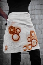 Short Organic Cotton Denim Bistro Apron Rust Dyed Twill Handmade One Of A Kind