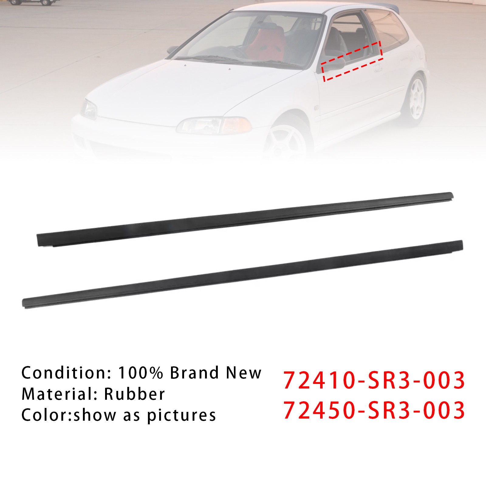 Rénovation carrosserie : joints de ceinture de vitre pour Honda Civic Hatchback 92-95
