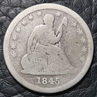 Silver 1845 Seated Liberty 25 Cents Quarter | Good+ Condition