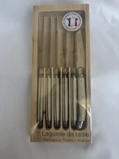JEAN DUBOST LAGUIOLE STEAK KNIVES   6 NEW VINTAGE SEALED BOX  CREAM HANDLES 9"