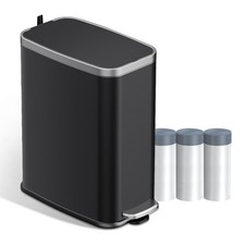 Stainless Steel Bathroom Trash Can with Lid Soft Close,1.6 Gallon Slim Garbag...
