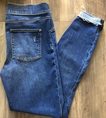 SPANX Blue Jean Denim Distressed Raw Hem Shaping Skinny Jeans Size Small