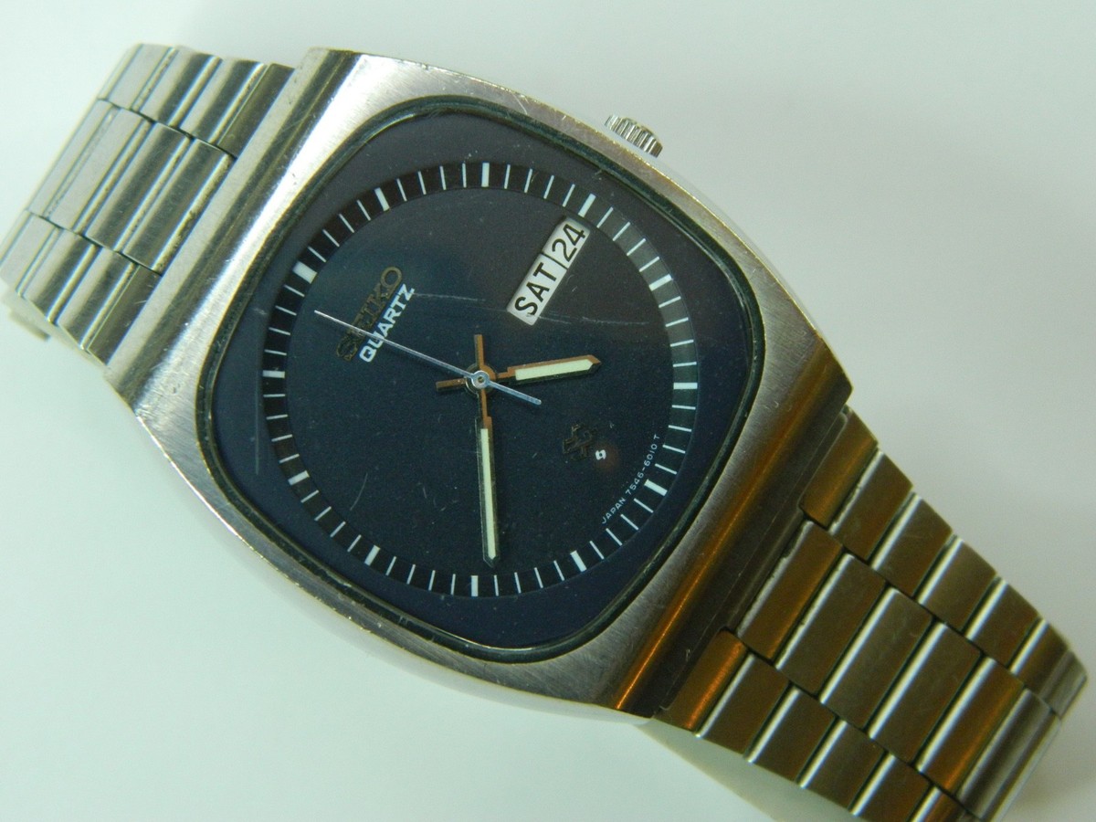 90s Vintage Seiko 海外企画 ブラック文字盤 クォーツ NICE VINTAGE SEIKO 7546-6010 SQ BLACK DIAL MENS QUARTZ WATCH - NEW