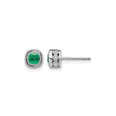 Paar Ohrstecker 10 Karat massives Weißgold natürlicher Smaragd Diamant 7,3 mm