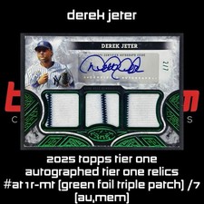 Derek Jeter  2025 Topps Tier One #AT1R-DJ GREEN FOIL TRIPLE PATCH /7